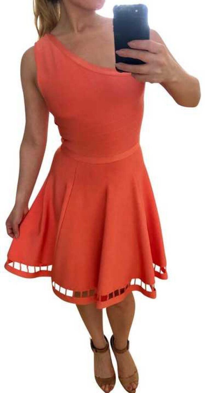 Marciano bandage peach dress sz XS one shoulder skater